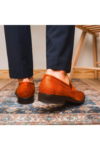 Marco Di Milano Fangio Cognac Genuine Ostrich Leg / Ostrich Quill Penny Loafers (MDM1112)-AmbrogioShoes