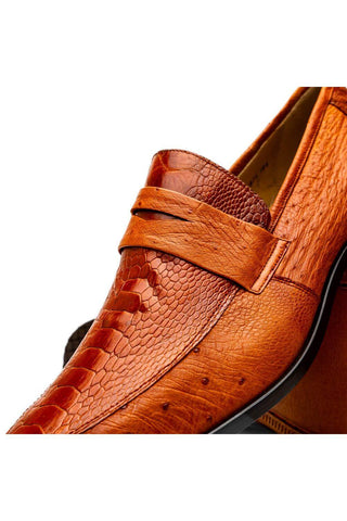 Marco Di Milano Fangio Cognac Genuine Ostrich Leg / Ostrich Quill Penny Loafers (MDM1112)-AmbrogioShoes