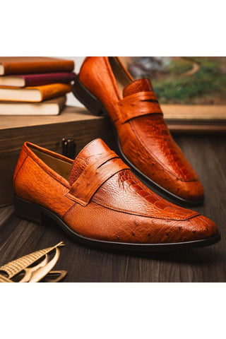 Marco Di Milano Fangio Cognac Genuine Ostrich Leg / Ostrich Quill Penny Loafers (MDM1112)-AmbrogioShoes