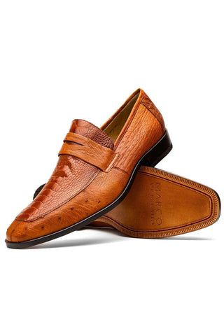 Marco Di Milano Fangio Cognac Genuine Ostrich Leg / Ostrich Quill Penny Loafers (MDM1112)-AmbrogioShoes