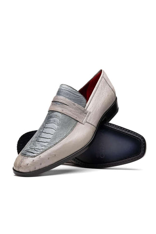 Marco Di Milano Fangio Gray Genuine Ostrich Leg / Ostrich Quill Penny Loafers (MDM1112)-AmbrogioShoes