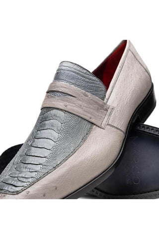 Marco Di Milano Fangio Gray Genuine Ostrich Leg / Ostrich Quill Penny Loafers (MDM1112)-AmbrogioShoes