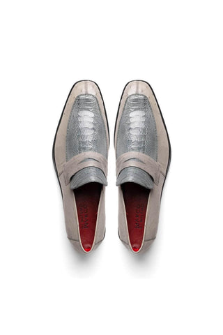 Marco Di Milano Fangio Gray Genuine Ostrich Leg / Ostrich Quill Penny Loafers (MDM1112)-AmbrogioShoes