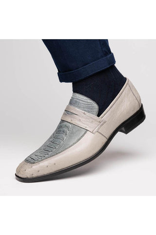 Marco Di Milano Fangio Gray Genuine Ostrich Leg / Ostrich Quill Penny Loafers (MDM1112)-AmbrogioShoes