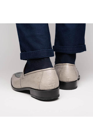 Marco Di Milano Fangio Gray Genuine Ostrich Leg / Ostrich Quill Penny Loafers (MDM1112)-AmbrogioShoes