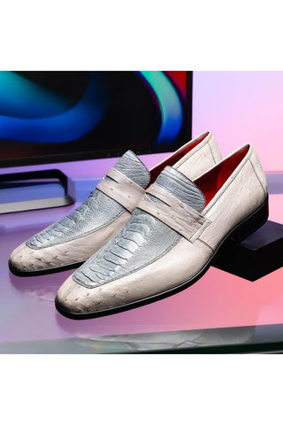 Marco Di Milano Fangio Gray Genuine Ostrich Leg / Ostrich Quill Penny Loafers (MDM1112)-AmbrogioShoes