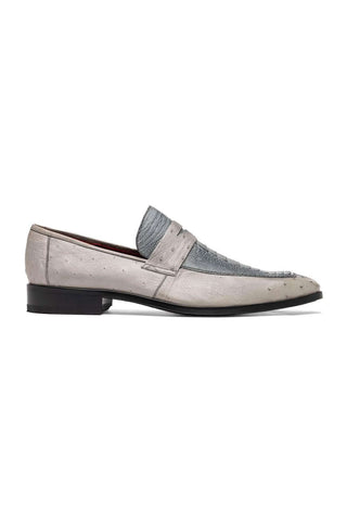 Marco Di Milano Fangio Gray Genuine Ostrich Leg / Ostrich Quill Penny Loafers (MDM1112)-AmbrogioShoes