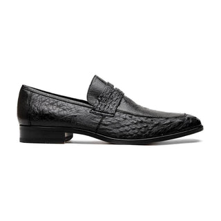 Marco Di Milano Fangio Men's Shoes Black Genuine Ostrich Leg / Ostrich Quill Penny Loafers (MDM1112)-AmbrogioShoes