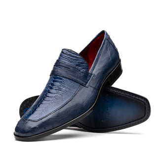 Marco Di Milano Fangio Men's Shoes Blue Genuine Ostrich Leg / Ostrich Quill Penny Loafers (MDM1112)-AmbrogioShoes
