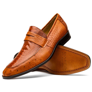 Marco Di Milano Fangio Men's Shoes Cognac Genuine Ostrich Leg / Ostrich Quill Penny Loafers (MDM1112)-AmbrogioShoes