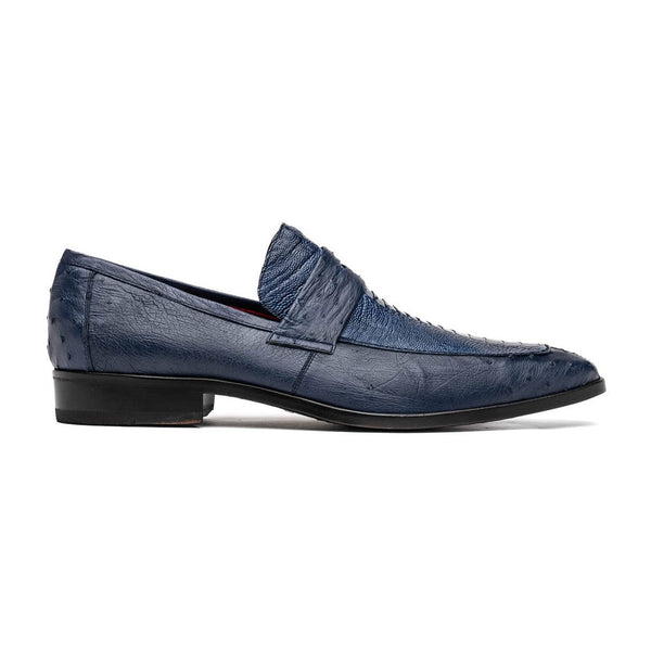 Marco Di Milano Fangio Men's Shoes Denim Blue Genuine Ostrich Leg / Ostrich Quill Penny Loafers (MDM1114)-AmbrogioShoes