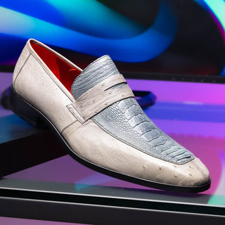 Marco Di Milano Fangio Men's Shoes Gray Genuine Ostrich Leg / Ostrich Quill Penny Loafers (MDM1112)-AmbrogioShoes