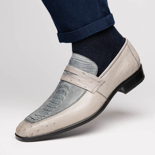 Marco Di Milano Fangio Men's Shoes Gray Genuine Ostrich Leg / Ostrich Quill Penny Loafers (MDM1112)-AmbrogioShoes