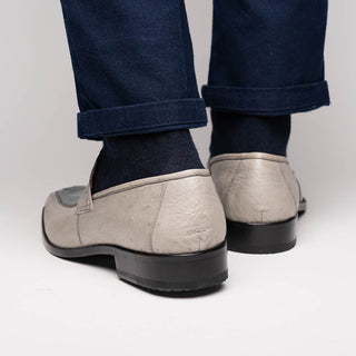 Marco Di Milano Fangio Men's Shoes Gray Genuine Ostrich Leg / Ostrich Quill Penny Loafers (MDM1112)-AmbrogioShoes