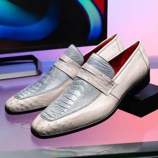 Marco Di Milano Fangio Men's Shoes Gray Genuine Ostrich Leg / Ostrich Quill Penny Loafers (MDM1112)-AmbrogioShoes