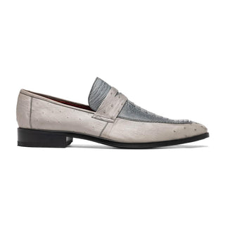 Marco Di Milano Fangio Men's Shoes Gray Genuine Ostrich Leg / Ostrich Quill Penny Loafers (MDM1112)-AmbrogioShoes