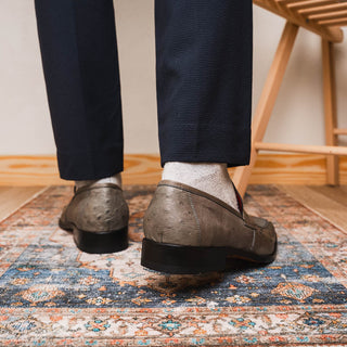 Marco Di Milano Fangio Men's Shoes Serpentine Gray Genuine Ostrich Leg / Ostrich Quill Penny Loafers (MDM1112)-AmbrogioShoes