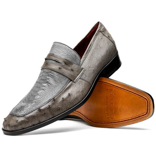 Marco Di Milano Fangio Men's Shoes Serpentine Gray Genuine Ostrich Leg / Ostrich Quill Penny Loafers (MDM1112)-AmbrogioShoes