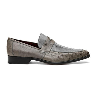 Marco Di Milano Fangio Men's Shoes Serpentine Gray Genuine Ostrich Leg / Ostrich Quill Penny Loafers (MDM1112)-AmbrogioShoes