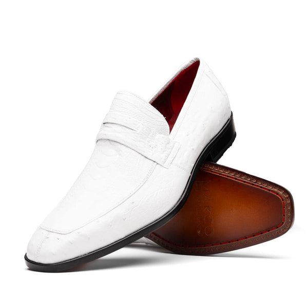 Marco Di Milano Fangio Men's Shoes White Genuine Ostrich Leg / Ostrich Quill Penny Loafers (MDM1112)-AmbrogioShoes