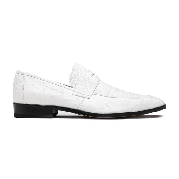 Marco Di Milano Fangio Men's Shoes White Genuine Ostrich Leg / Ostrich Quill Penny Loafers (MDM1112)-AmbrogioShoes