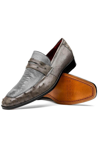 Marco Di Milano Fangio Serpentine Gray Genuine Ostrich Leg / Ostrich Quill Penny Loafers (MDM1112)-AmbrogioShoes