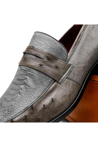 Marco Di Milano Fangio Serpentine Gray Genuine Ostrich Leg / Ostrich Quill Penny Loafers (MDM1112)-AmbrogioShoes