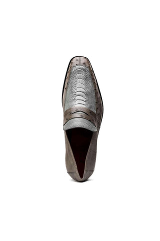 Marco Di Milano Fangio Serpentine Gray Genuine Ostrich Leg / Ostrich Quill Penny Loafers (MDM1112)-AmbrogioShoes