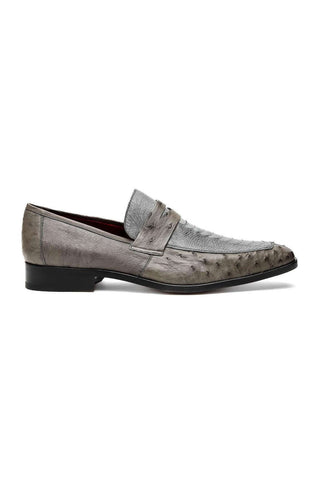 Marco Di Milano Fangio Serpentine Gray Genuine Ostrich Leg / Ostrich Quill Penny Loafers (MDM1112)-AmbrogioShoes