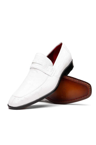 Marco Di Milano Fangio White Genuine Ostrich Leg / Ostrich Quill Penny Loafers (MDM1112)-AmbrogioShoes