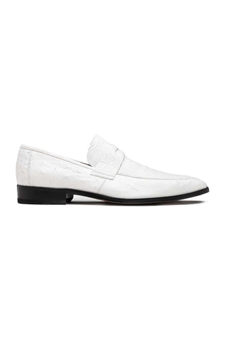 Marco Di Milano Fangio White Genuine Ostrich Leg / Ostrich Quill Penny Loafers (MDM1112)-AmbrogioShoes
