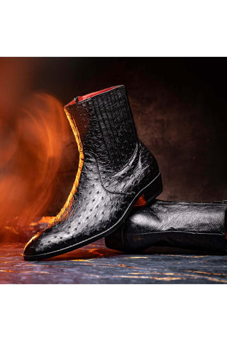 Marco Di Milano Giorgio Black Genuine Ostrich Quill Boots (MDM1151)-AmbrogioShoes