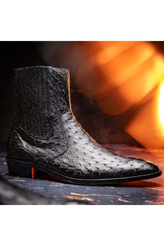 Marco Di Milano Giorgio Black Genuine Ostrich Quill Boots (MDM1151)-AmbrogioShoes