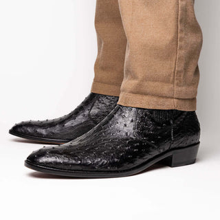 Marco Di Milano Giorgio Men's Shoes Black Genuine Ostrich Quill Boots (MDM1151)-AmbrogioShoes