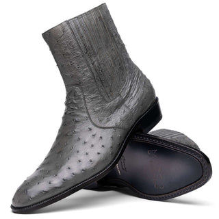 Marco Di Milano Giorgio Men's Shoes Gray Genuine Ostrich Quill Boots (MDM1151)-AmbrogioShoes