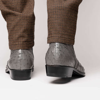 Marco Di Milano Giorgio Men's Shoes Gray Genuine Ostrich Quill Boots (MDM1151)-AmbrogioShoes