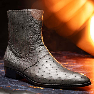 Marco Di Milano Giorgio Men's Shoes Gray Genuine Ostrich Quill Boots (MDM1151)-AmbrogioShoes
