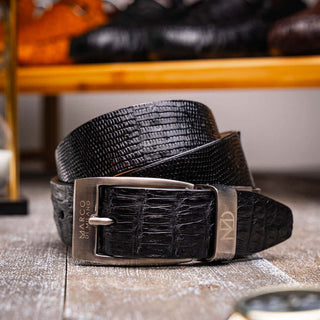Marco Di Milano Giovanni Men's Black Genuine Lizard & Crocodile Skin Belts (MDMB1049)-AmbrogioShoes