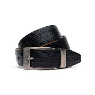 Marco Di Milano Giovanni Men's Black Genuine Lizard & Crocodile Skin Belts (MDMB1049)-AmbrogioShoes