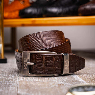 Marco Di Milano Giovanni Men's Brown Genuine Lizard & Crocodile Skin Belts (MDMB1049)-AmbrogioShoes
