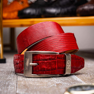 Marco Di Milano Giovanni Men's Red Genuine Lizard & Crocodile Skin Belts (MDMB1049)-AmbrogioShoes