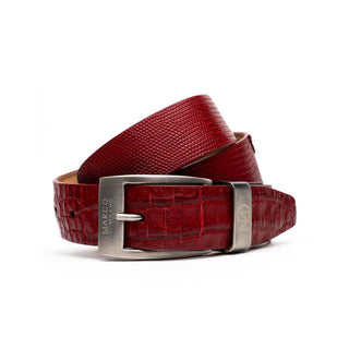 Marco Di Milano Giovanni Men's Red Genuine Lizard & Crocodile Skin Belts (MDMB1049)-AmbrogioShoes