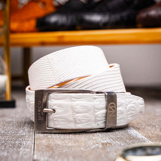 Marco Di Milano Giovanni Men's White Genuine Lizard & Crocodile Skin Belts (MDMB1049)-AmbrogioShoes