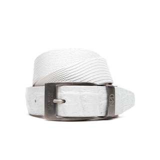 Marco Di Milano Giovanni Men's White Genuine Lizard & Crocodile Skin Belts (MDMB1049)-AmbrogioShoes