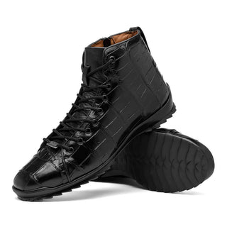 Marco Di Milano Hermond Black Exotic Alligator High-Top Sneakers (MDM1194)-AmbrogioShoes