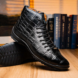 Marco Di Milano Hermond Black Exotic Alligator High-Top Sneakers (MDM1194)-AmbrogioShoes