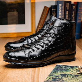 Marco Di Milano Hermond Black Exotic Alligator High-Top Sneakers (MDM1194)-AmbrogioShoes