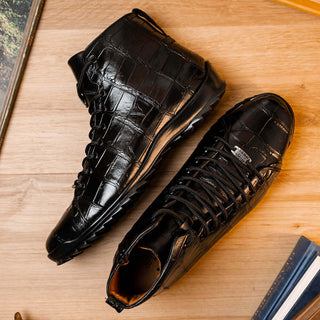 Marco Di Milano Hermond Black Exotic Alligator High-Top Sneakers (MDM1194)-AmbrogioShoes