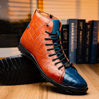 Marco Di Milano Hermond Jeans & Honey Exotic Alligator High-Top Sneakers (MDM1194)-AmbrogioShoes