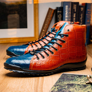 Marco Di Milano Hermond Jeans & Honey Exotic Alligator High-Top Sneakers (MDM1194)-AmbrogioShoes